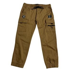 Akademics Womens Cargo Pants Plus Size XL Elastic Waist Cuff Ankles Tan